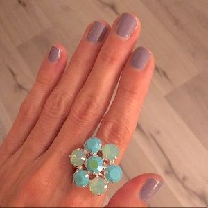 Turquoise + lGreen Opal Silver Boho Flower Crystal Statement Cocktail Ring